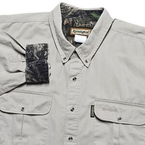 VTG Remington Shooting Shirt Long‎ Sleeve Button Up Hunting Mens 3XL Khaki  Camo